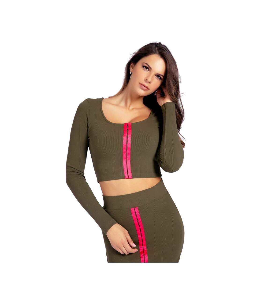 T-shirt Court Manches Longues Femme Vert Kaki Guess-4