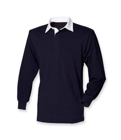 Front Row Mens Classic Long-Sleeved Rugby Shirt (Navy/White) - UTPC5491