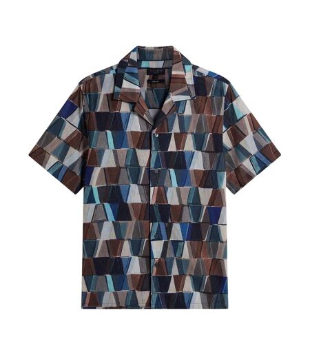 Mens Geometric Linen Regular Shirt Multicoloured Ted Baker