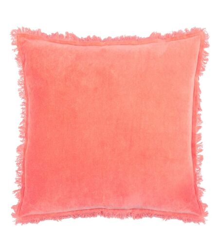 Gracie fringed velvet cushion cover 45cm x 45cm coral Furn