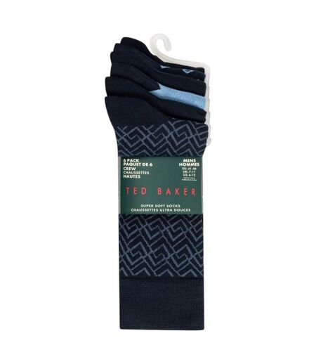 Pack Of 6  Mens Formal Crew Socks  Blue Ted Baker