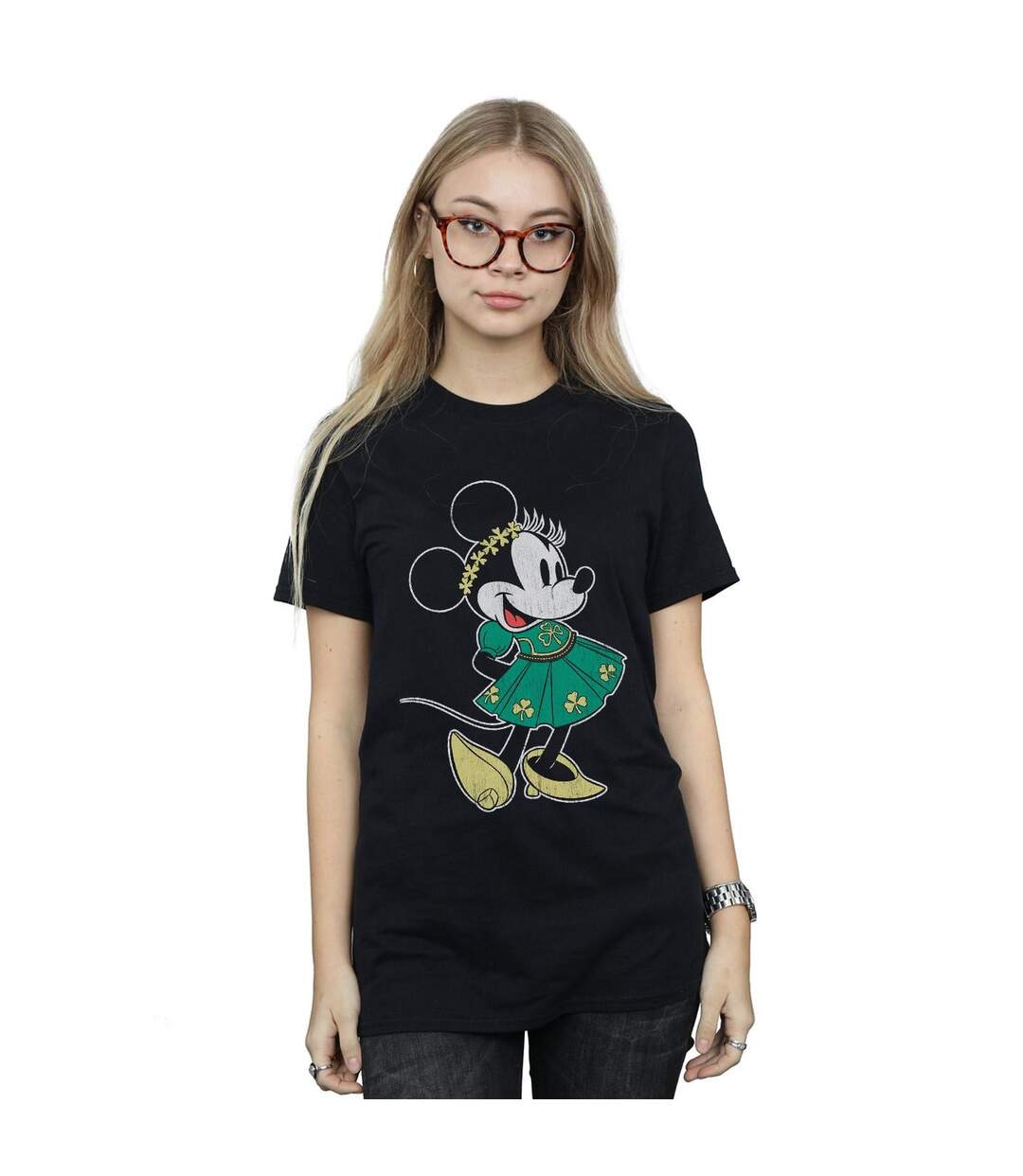 Disney Womens/Ladies Minnie Mouse St Patrick's Day Costume Cotton Boyfriend T-Shirt (Noir) - UTBI37481-2
