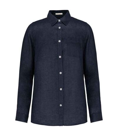 Mens Linen Long-sleeved Shirt Navy Spasso