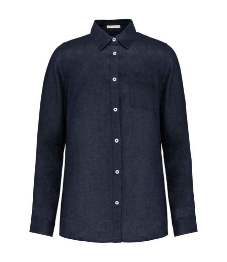 Mens Linen Long-sleeved Shirt Navy Spasso