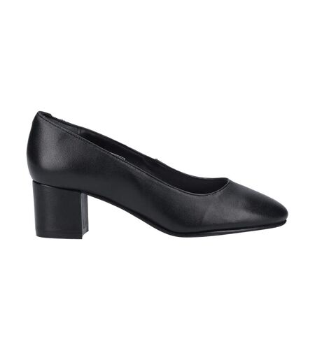 Womens/ladies Anna Leather Wide Court Shoes Black Hush Puppies