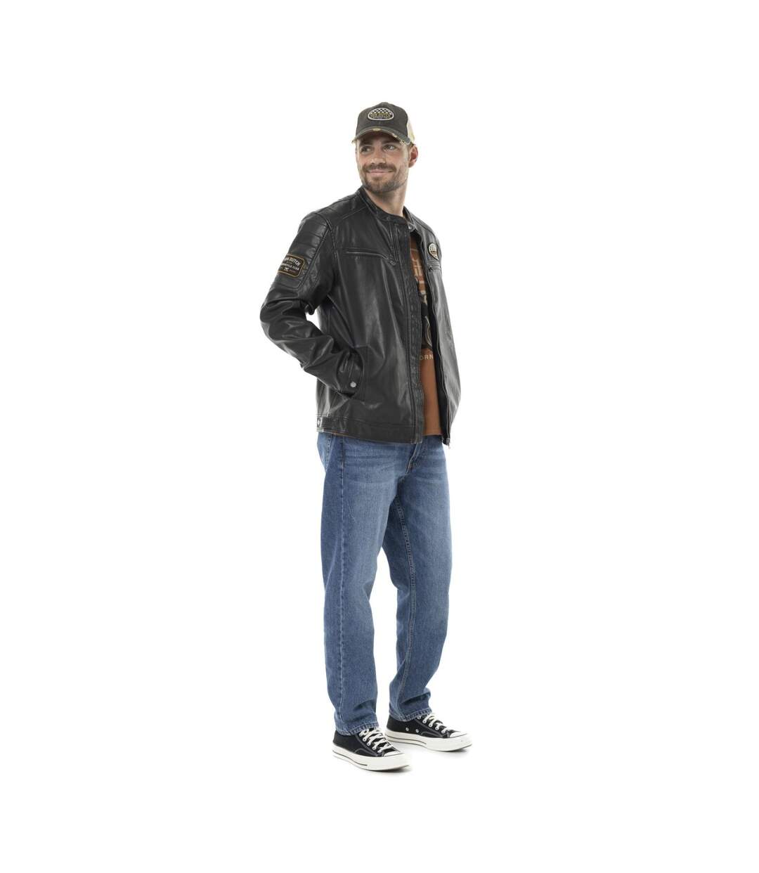 Veste Motard homme en simili poches poitrine et patchs Rider Vondutch-4