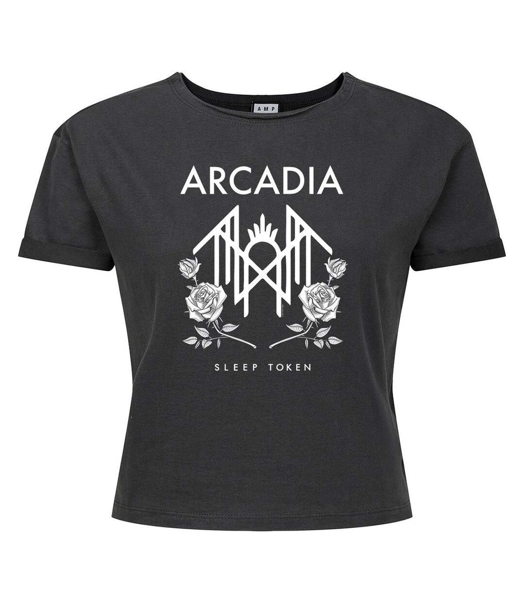 Womens/ladies Arcadia Sleep Token Crop Top Charcoal Amplified-1