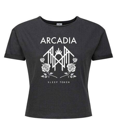 Womens/ladies Arcadia Sleep Token Crop Top Charcoal Amplified