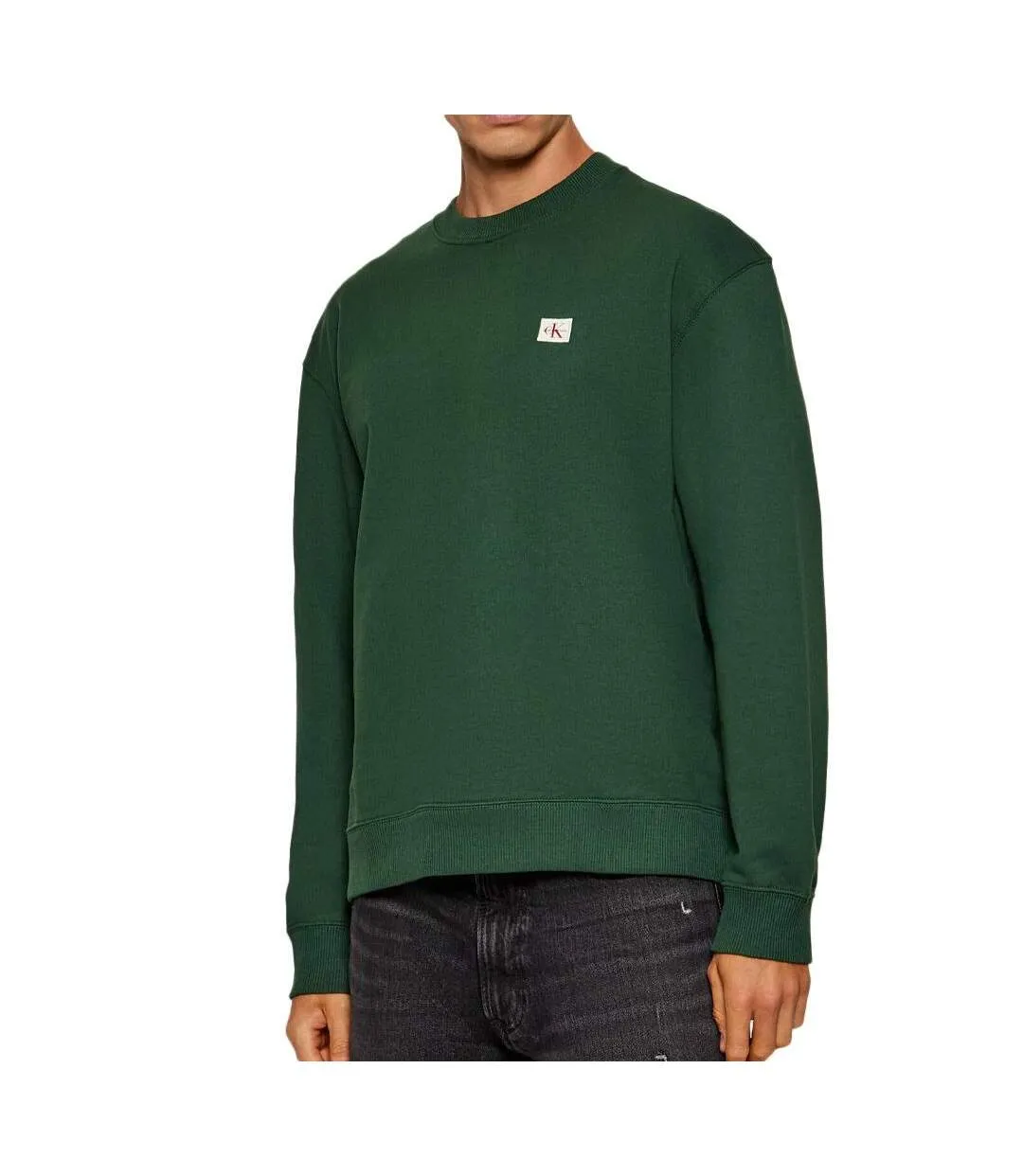 Sweat vert homme calvin klein jeans 350 terry badge-1