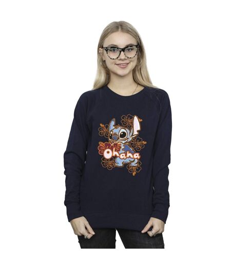Disney - Sweat LILO AND STITCH OHANA ORANGE HIBISCUS - Femme (Bleu marine) - UTBI22823