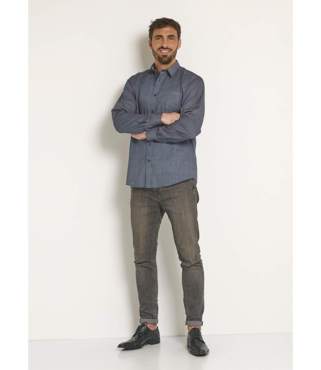 Chemise manches longues à micro motif-3