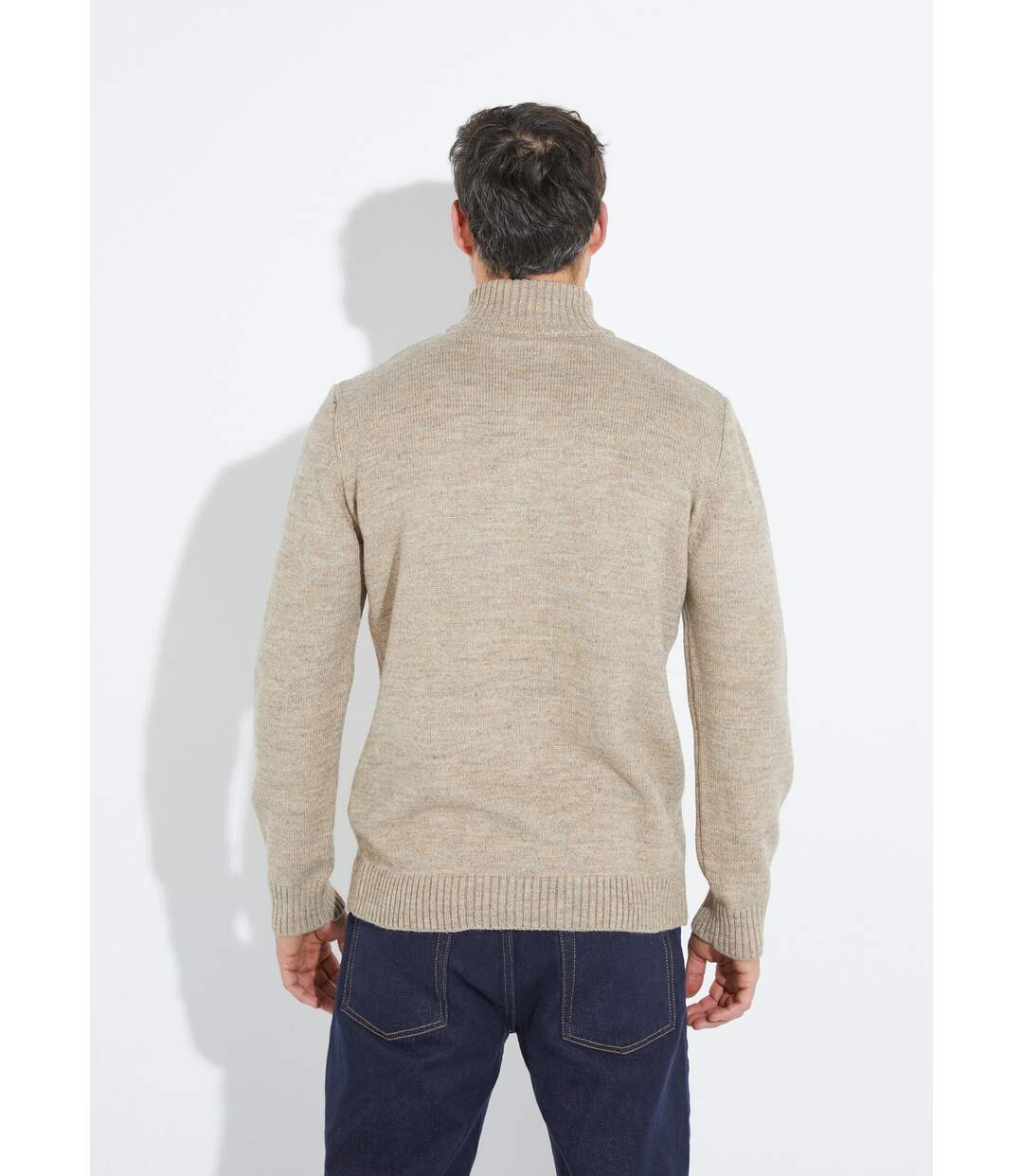 Pull col zippé chaud, laine majoritaire-2