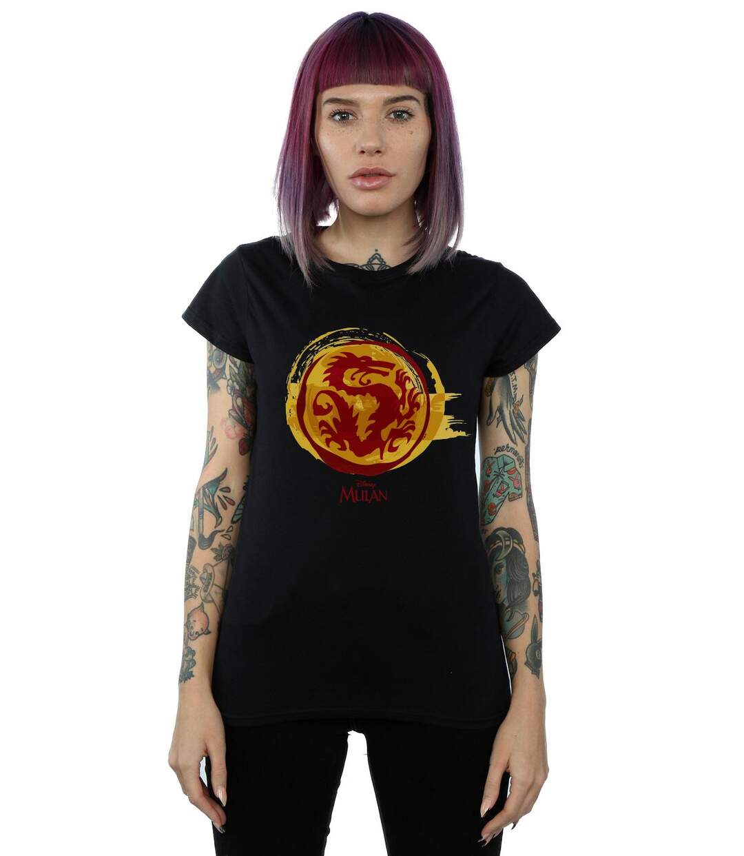 Disney - T-shirt MULAN COURAGE DRAGON SYMBOL - Femme (Noir) - UTBI16252-2