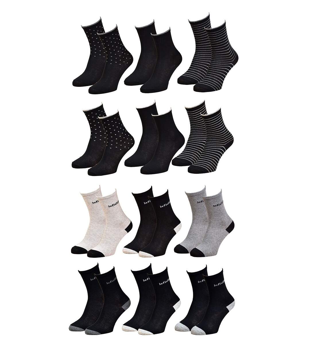 Chaussettes femme INFINITIF Qualité et Confort-Assortiment modèles photos selon arrivages- Pack de 12 Paires INFINITIF