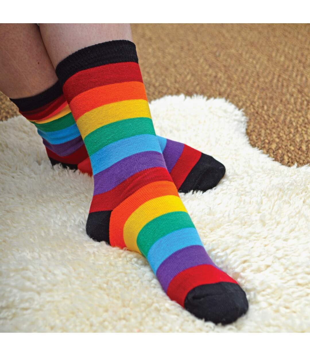 3 Paires Chaussettes Coton avec Arc en Ciel Rayées-5