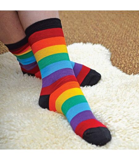 3 Paires Chaussettes Coton avec Arc en Ciel Rayées