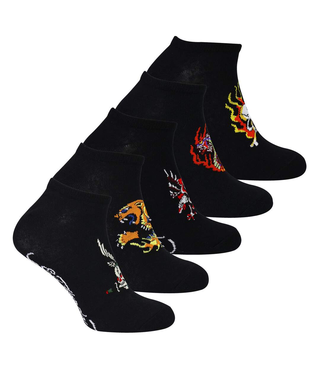 Ed Hardy - Lot 5 paires socquettes homme noires coton coupe basse trainer-3