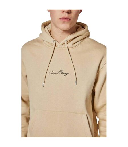 Mens Logo Relaxed Fit Hoodie Stone Criminal Damage
