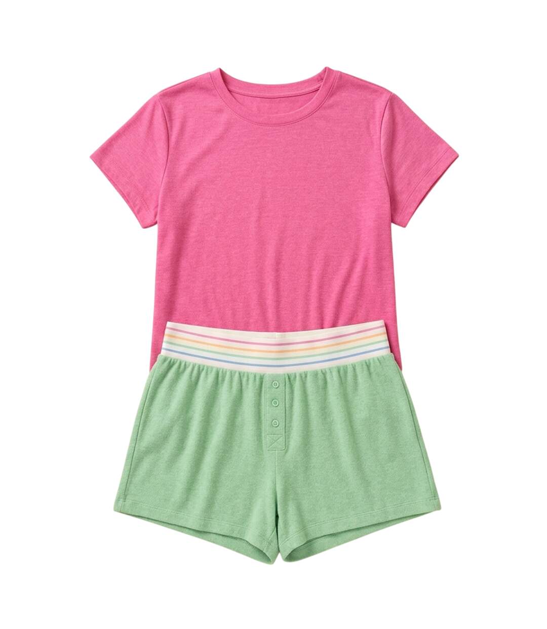 Womens/ladies Fresh & Fruity Jersey Rainbow Striped Shorts Green PJ Salvage-2