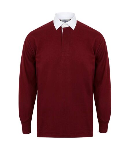 Front Row Long Sleeve Classic Rugby Polo Shirt (Deep Burgundy/White) - UTPC2106