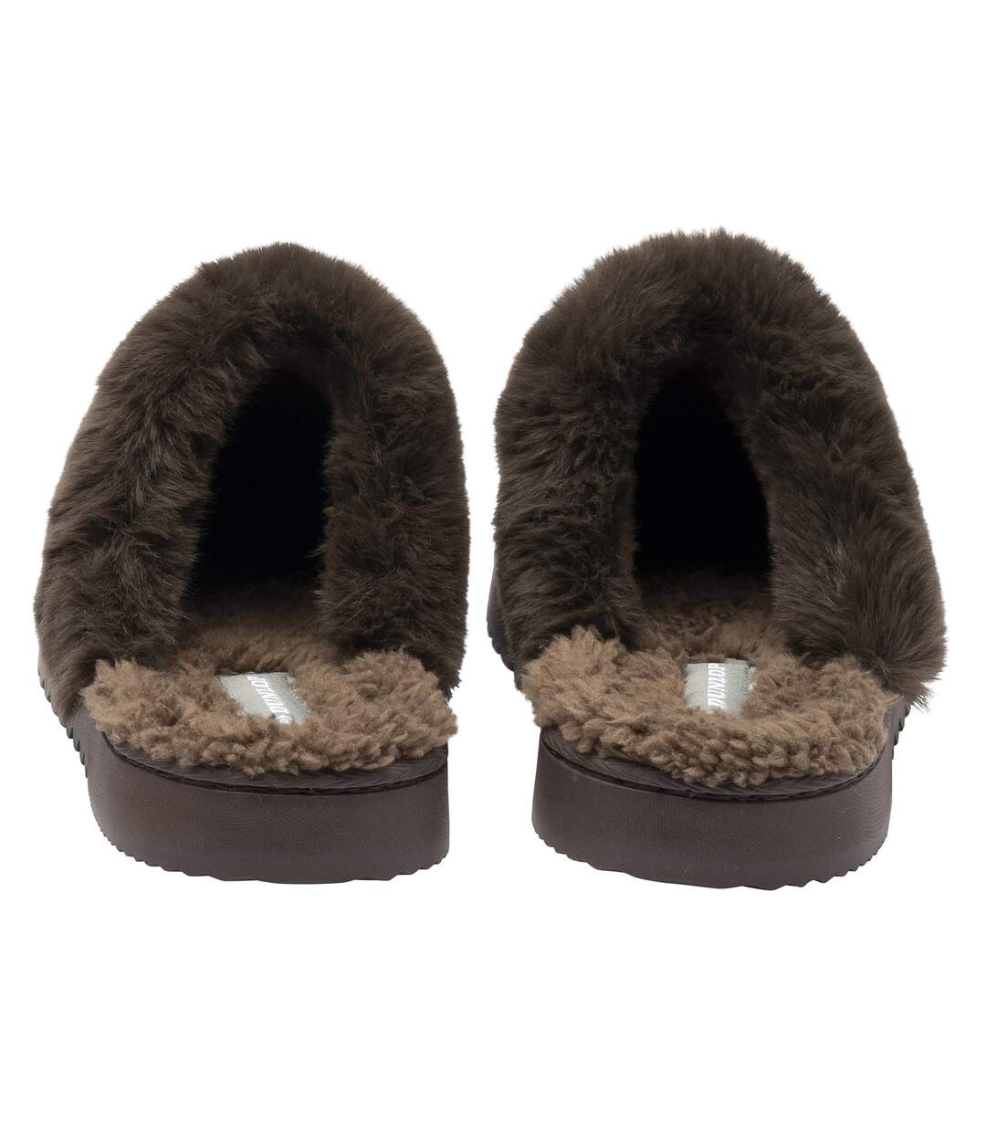 Ladies Faux Fur Trim Mule Slippers Brown Pink Tan Warm UK 3-8-2