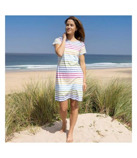 Womens/ladies Striped T-shirt Dress Rainbow Lazy Jacks