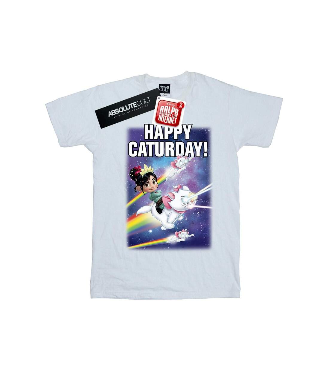 Disney Womens/Ladies Wreck It Ralph Happy Caturday - T-shirt boyfriend en coton (Blanc) - UTBI51690-1
