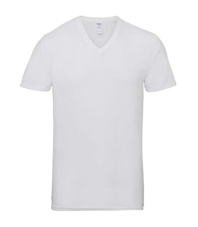 Gildan Mens Premium Cotton V Neck Short Sleeve T-Shirt (White)