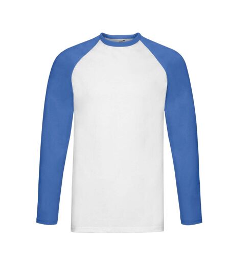 Mens Contrast Long-sleeved Baseball T-shirt White Royal Blue Fruit Of The Loom