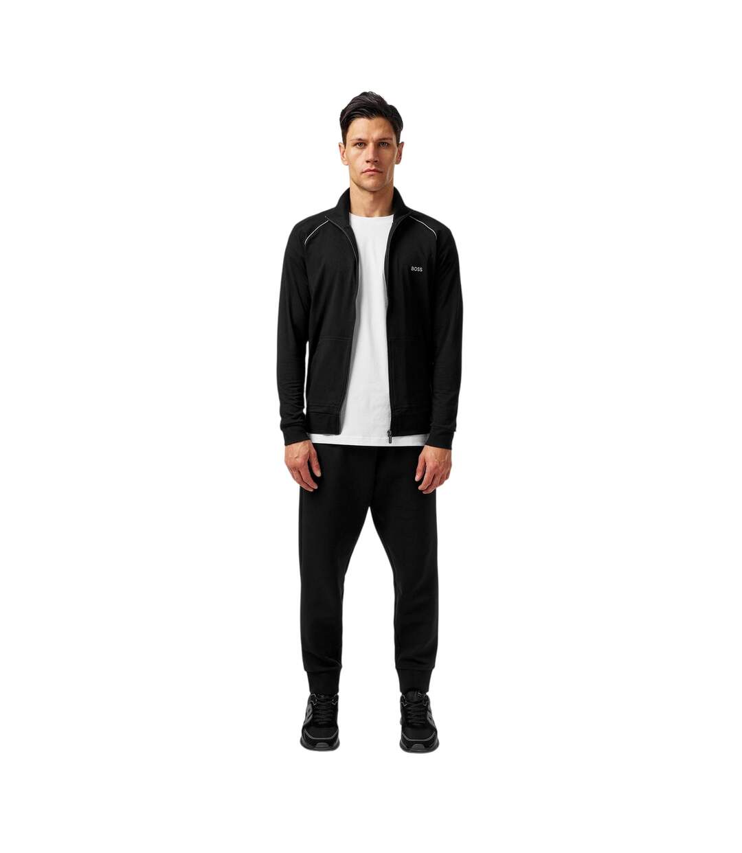 Mens Cotton Casual Track Top Black Boss-1