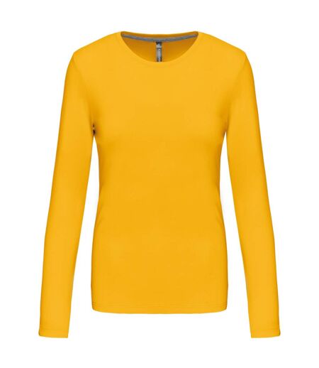 T-shirt manches longues col rond - K383 - jaune - femme