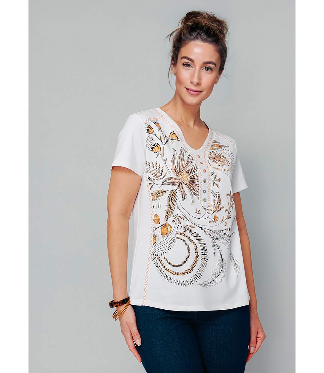 T-shirt motif floral avec broderies-1