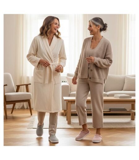 OZABI Pack 2 Paires Mules Femme Tricot Côtelé Pailleté Fausse Fourrure