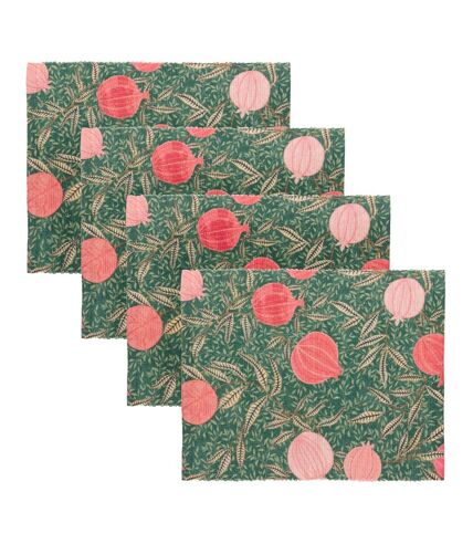 Paoletti Christmas Festive Pomegranate Placemat (Pack of 4) (Green) (46cm x 36cm) - UTRV3064