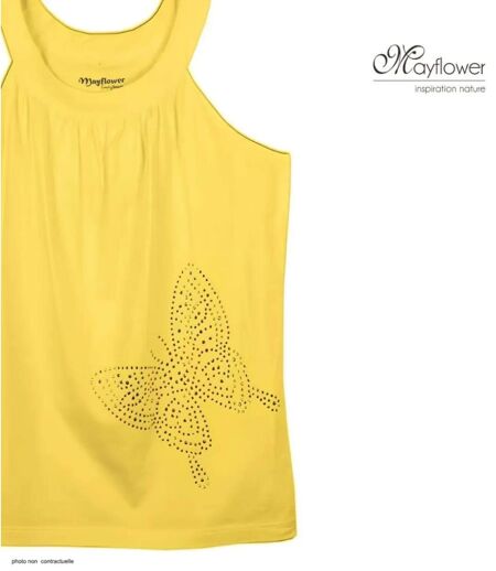 Débardeur MAYFLOWER TF196J à motif papillon strass : la touche de soleil pour illuminer votre allure
