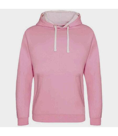 Womens/ladies varsity hoodie baby pink/arctic white Awdis