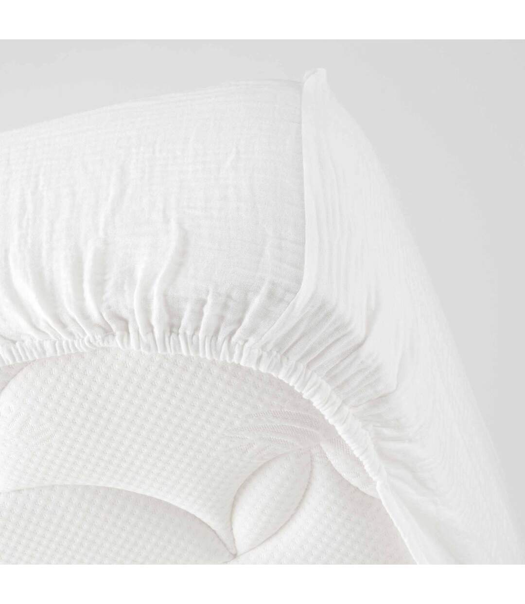 Drap Housse en Gaze de Coton Angelia 140x190cm Blanc-2