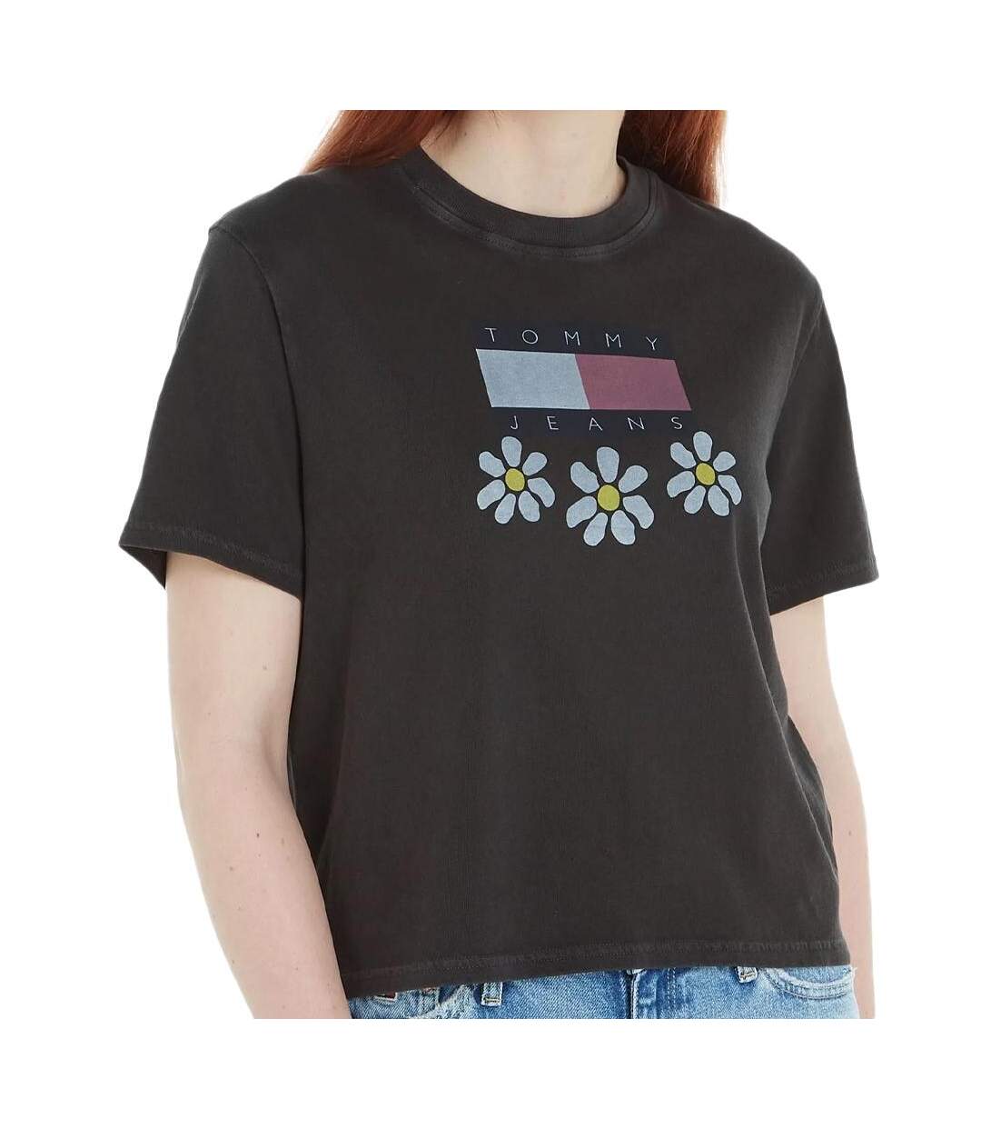 T-shirt Noir Femme Tommy Hilfiger Daisy Flag - L