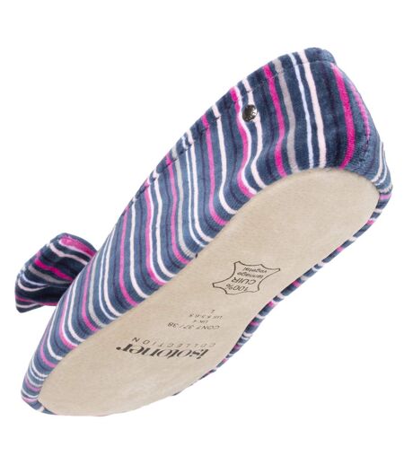 Isotoner Chaussons Ballerines femme ultra confortables, en coton biologique et semelle en cuir, détail grand nœud