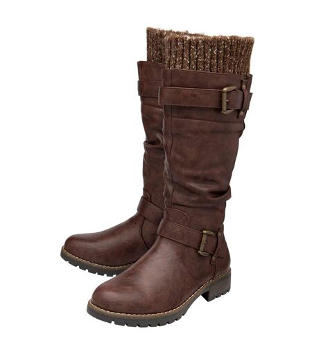 Womens/ladies Juniper Knitted Knee-high Boots Brown Lotus Shoes