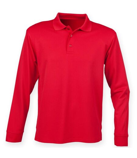 Henbury Mens Coolplus Moisture Wicking Long Sleeve Polo Shirt (Classic Red) - UTRW4751
