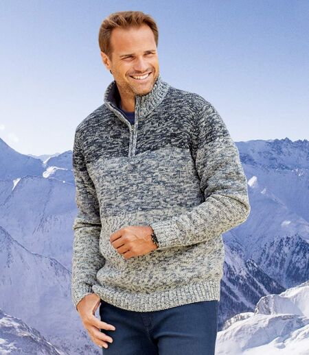 Men's Mottled Grey Funnel-Neck Sweater