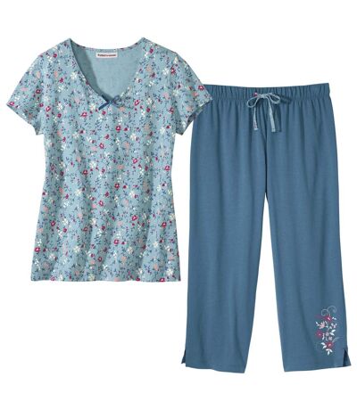 Women's Floral Pyjama Set - Blue