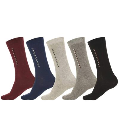 Pack of 5 Pairs of Men's Patterned Socks - Black Navy Burgundy Grey