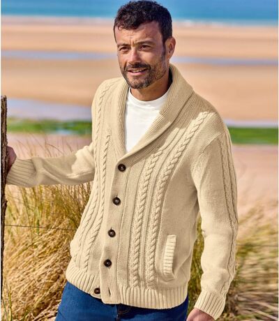 Gilet Tricot Torsadé Col Châle 