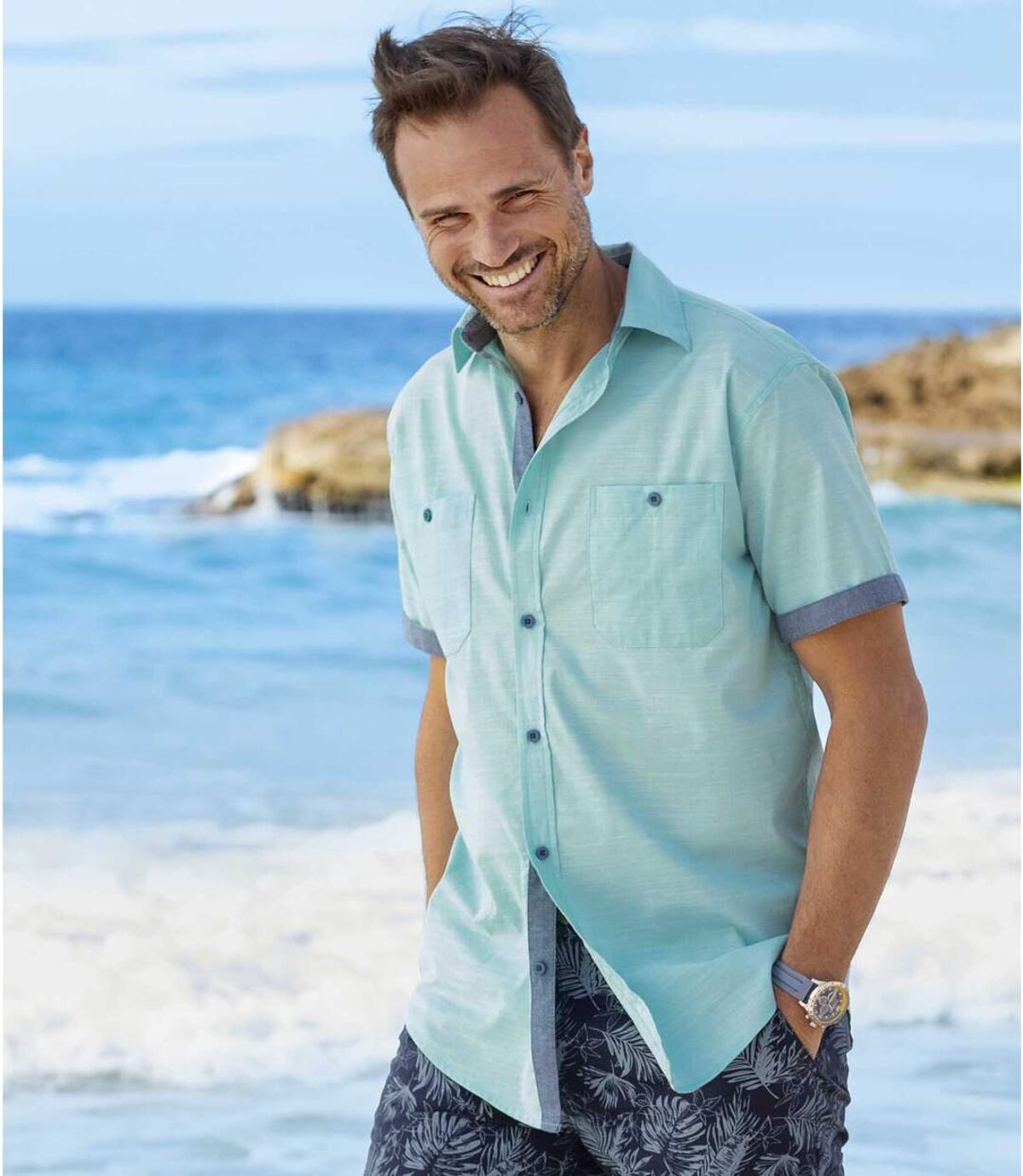 Chemise Homme Manche Courte Col Mao Chemise Été Homme Leger en Coton