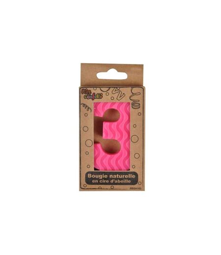 Bougie d'Anniversaire en Cire d'Abeille Chiffre 3 8cm Rose