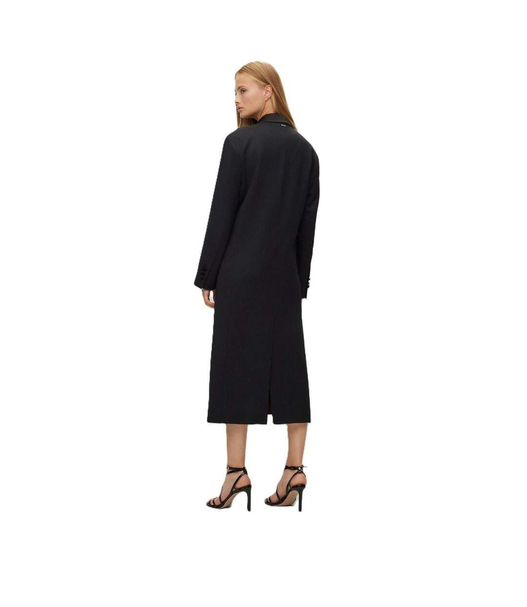 Womens/ladies Waxed Lapel Collar Longline Jacket Black Boss-3
