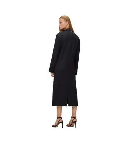 Womens/ladies Waxed Lapel Collar Longline Jacket Black Boss
