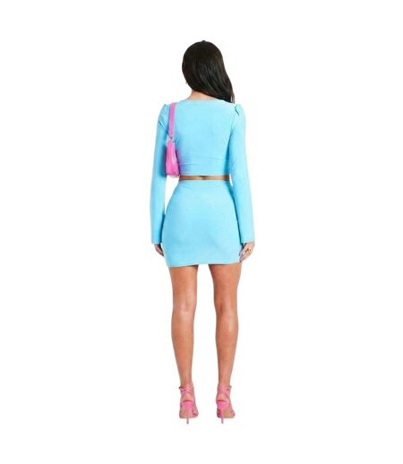 Haut Court Manches Évasées Motif/style Découpé Femme Bleu Missy Empire